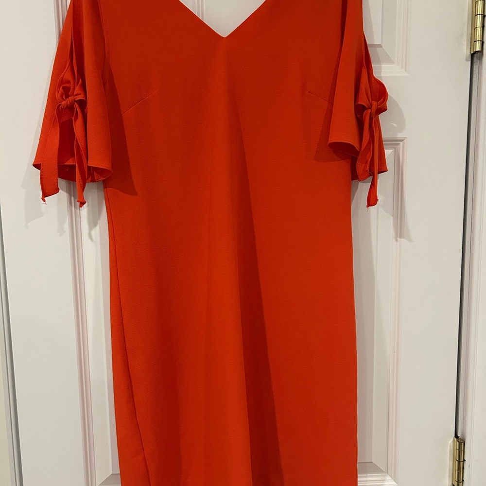 Promod Vibrant Orange V-Neck Midi Dress